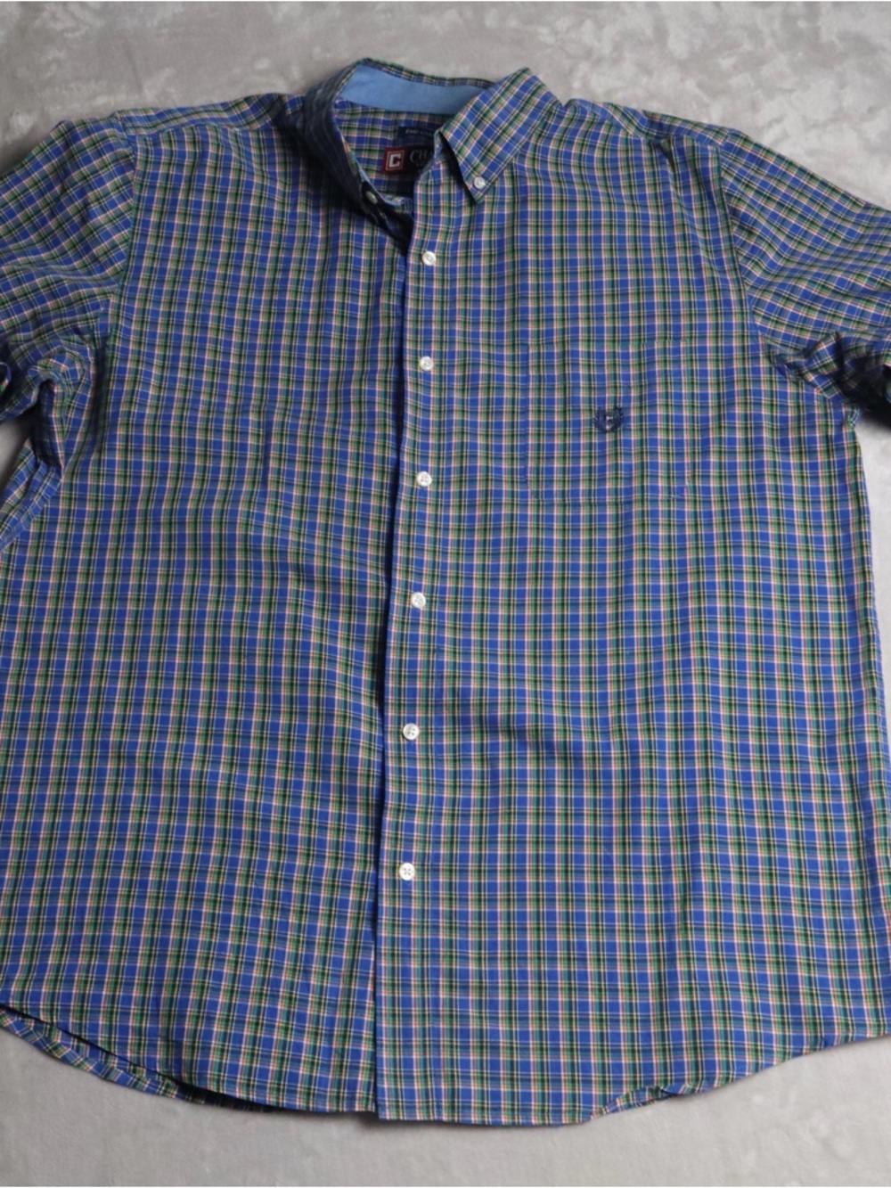 Men's Blue and Green Plaid Button-Down Long-sleeve Shirt